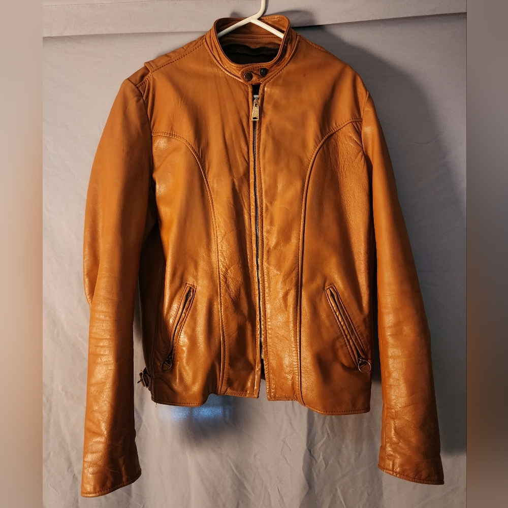 Brooks Mens Tan Leather Bomber Jacket